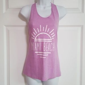 Womens Large Miami Beach Graphic Racerback Knot Sleeveless Tank Top Purple
